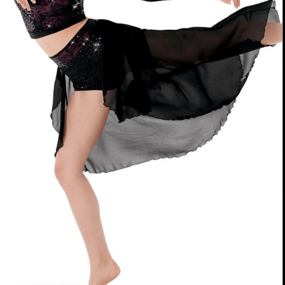 Weissman dance bottoms with attached skirt.  Sequins black womens small costume - Picture 1 of 6